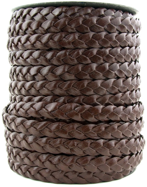 Dark Brown Flat Braided Leather Cord 5mm