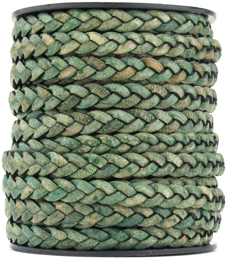 Desert Green Natural Dye Flat Braided Leather Cord 5mm