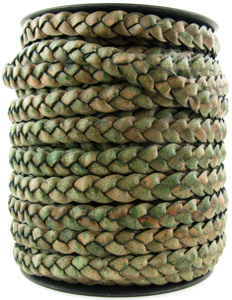 Desert Green Natural Flat Braided Leather Cord 10mm