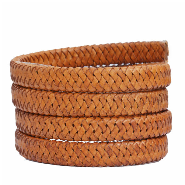 Distressed Light brown Flat Braided Bracelet Leather Cord 11.5mm 1 meter