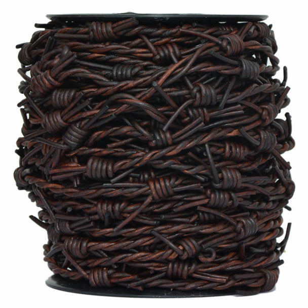 Distressed Dark Brown Barbed Wire Leather Cord