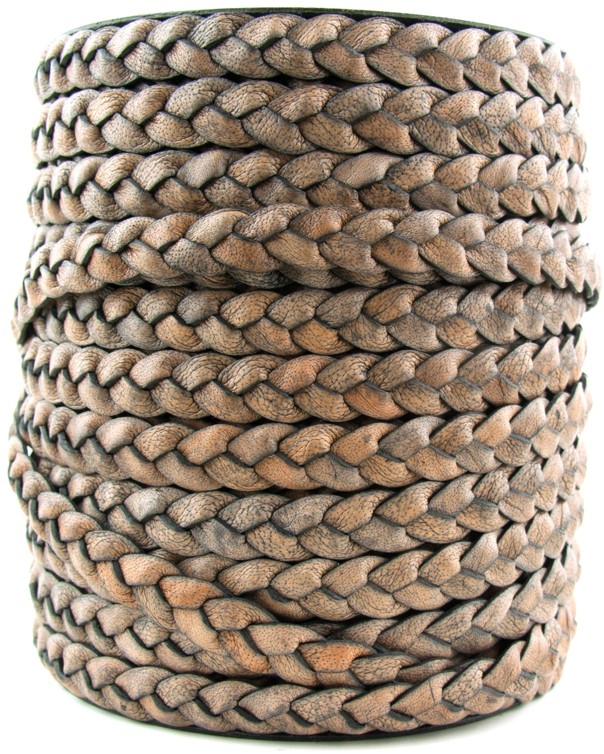Distressed Gray Natural Flat Braided Leather Cord 10mm
