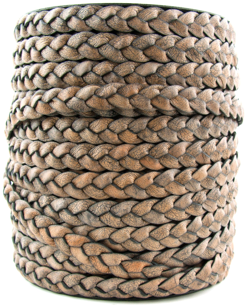 Distressed Gray Natural Flat Braided Leather Cord 10mm