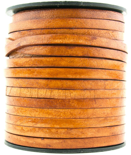 Distressed Light Brown Natural Flat Leather Cord 5mm x 2mm