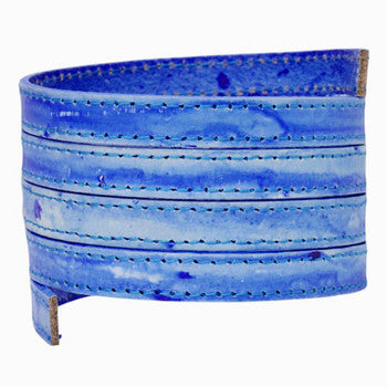 Stitched Leather Strap 10mm x 2mm Electric Blue 1 Meter