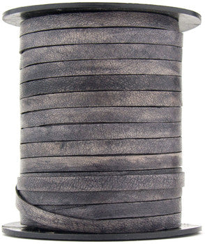 Gray Distressed Natural Dye Flat Leather Cord 5mm x 1mm