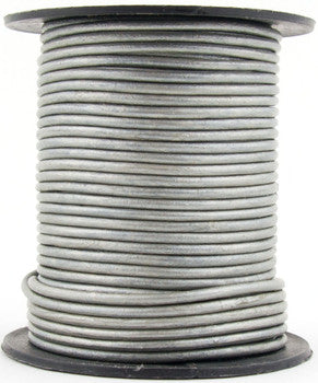 Gray Metallic Round Leather Cord 2mm