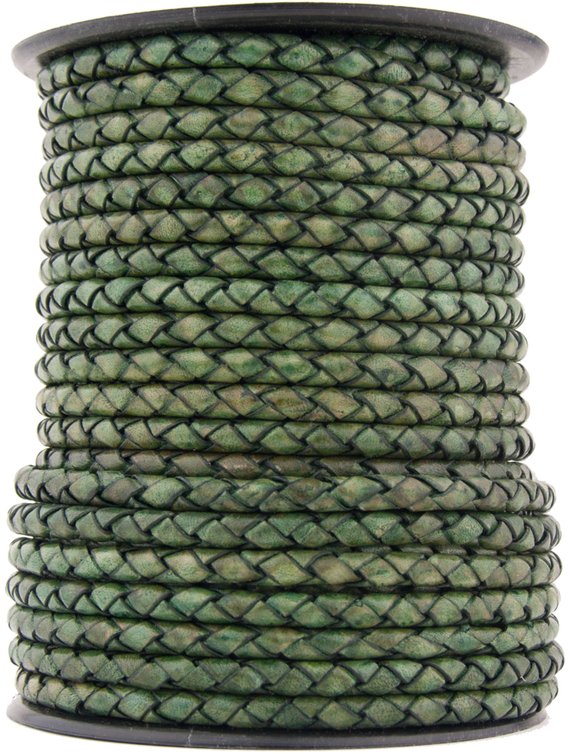 Green Natural Dye Round Bolo Braided Leather Cord 3mm