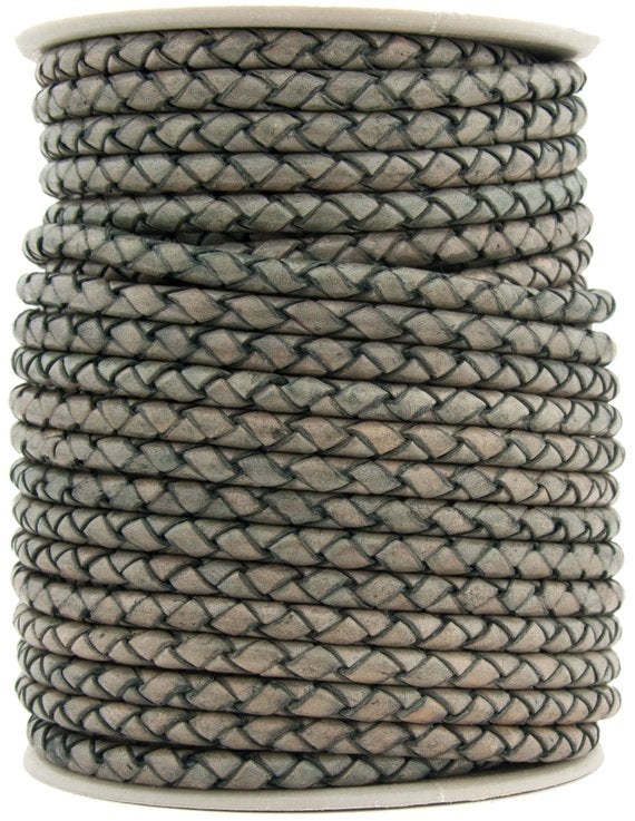 Gray Natural Dye Round Bolo Braided Leather Cord 4mm
