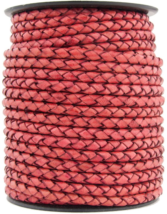 Hot Pink Natural Dye Round Bolo Braided Leather Cord 4mm