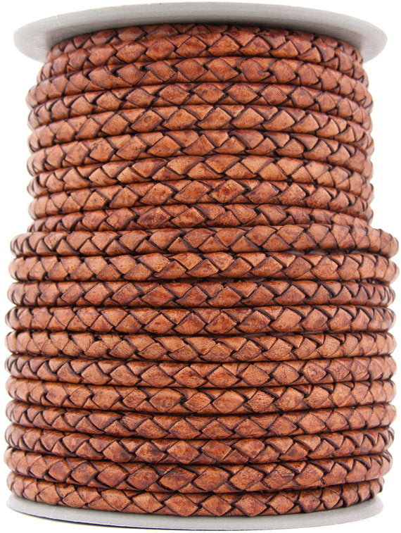 Light Brown Natural Dye Round Bolo Braided Leather Cord 3mm