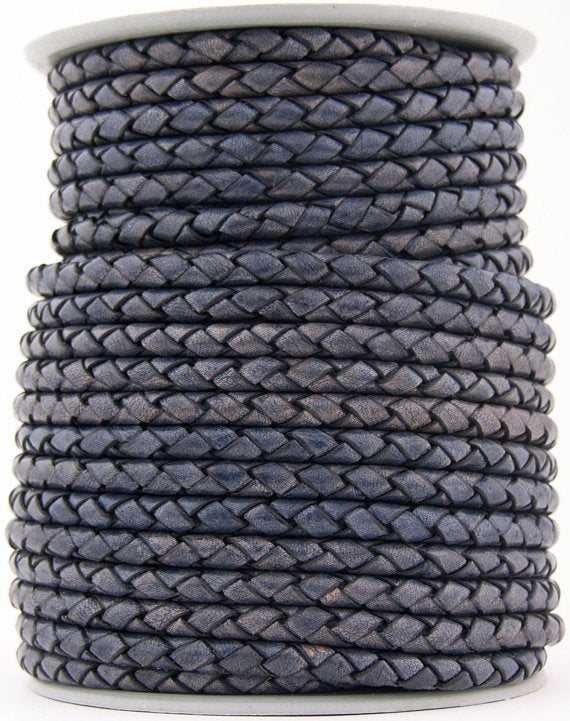 Midnight Blue Natural Dye Round Bolo Braided Leather Cord 5mm