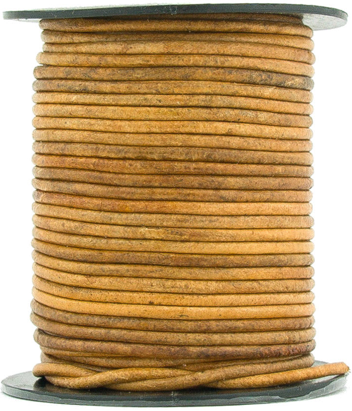 Mustard Distressed Round Leather Cord 1mm