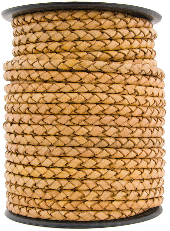 Mustard Natural Dye Round Bolo Braided Leather Cord 3mm