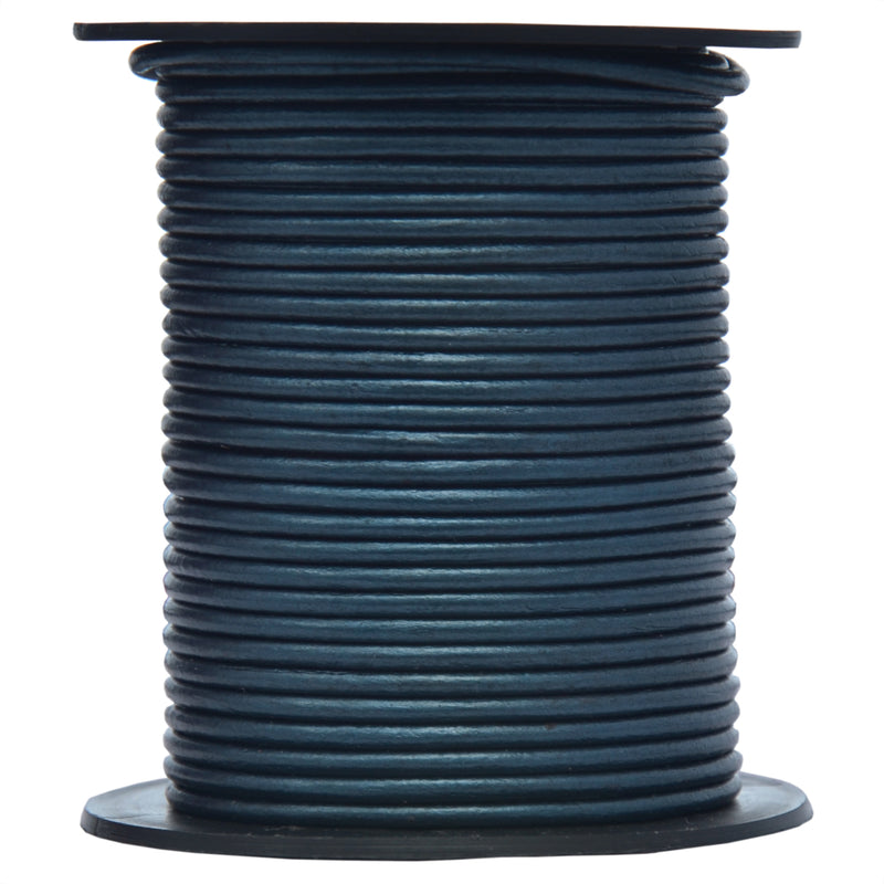 Navy Blue Metallic Round Leather Cord 1mm