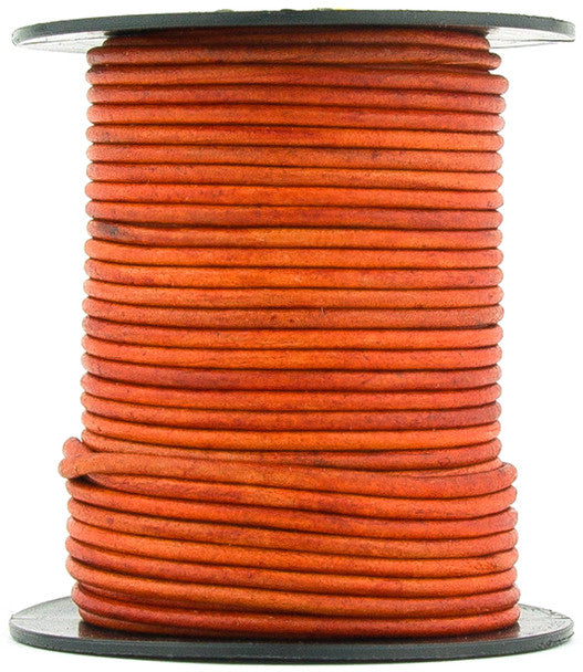 Orange Natural Round Leather Cord 2mm