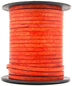 Orange Natural Flat Leather Cord 3mm x 1mm