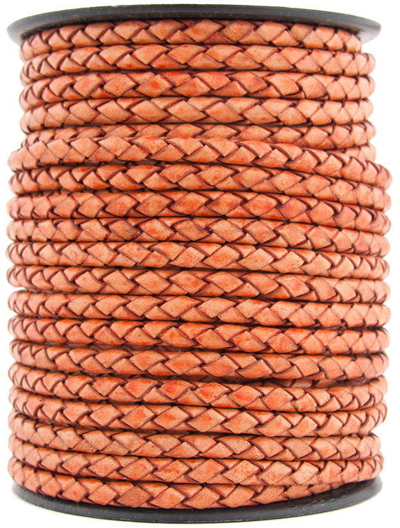 Orange Natural Dye Round Bolo Braided Leather Cord 3mm