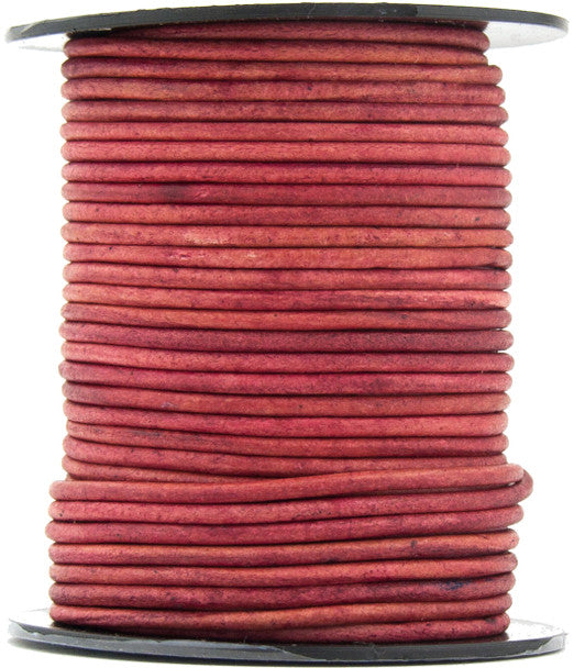 Pink Fuchsia Natural Round Leather Cord 2mm