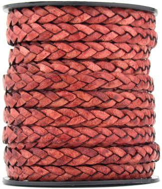Pink Fuchsia Natural Dye Flat Braided Leather Cord 5mm