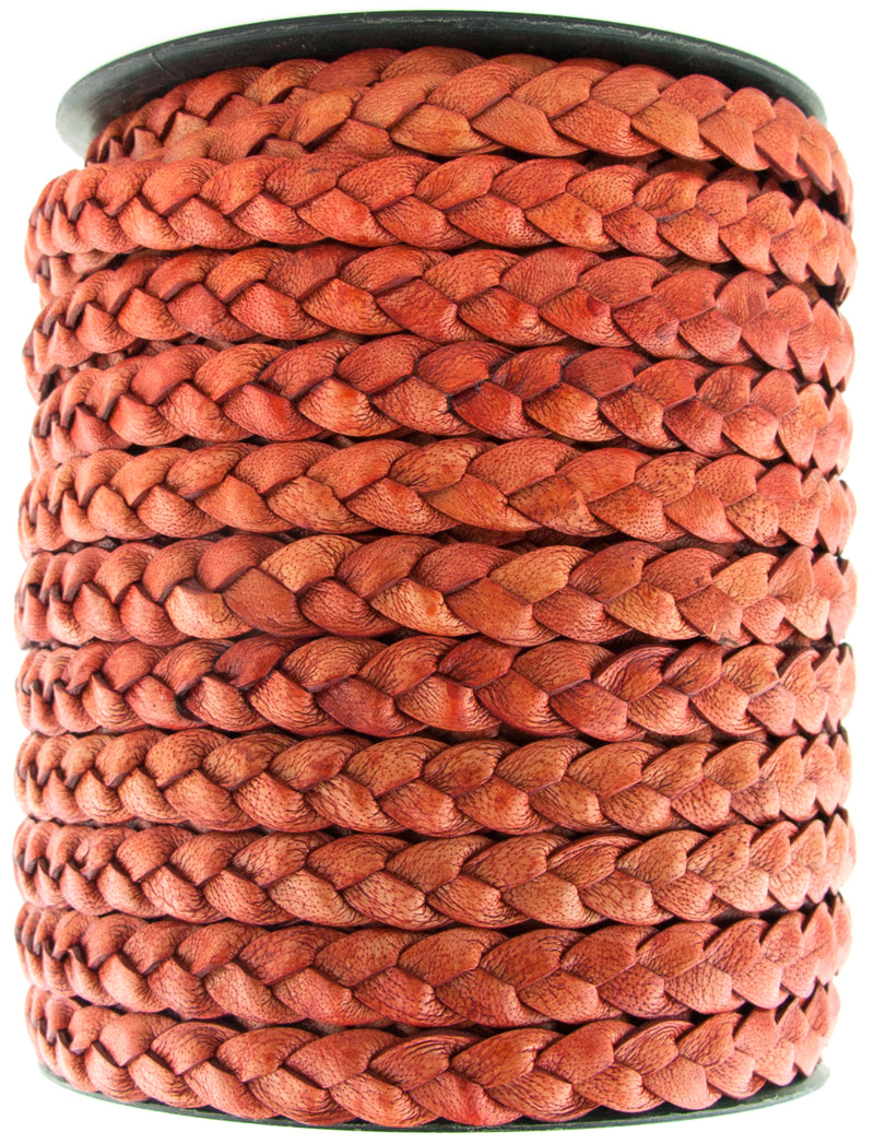 Pink Fuchsia Natural Flat Braided Leather Cord 10mm