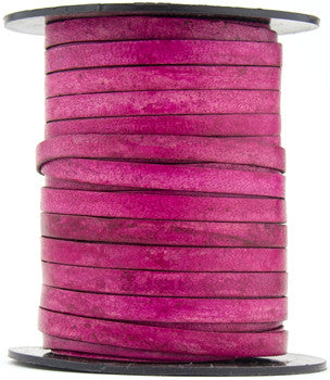 Pink Fuchsia Natural Dye Flat Leather Cord 5mm x 1mm