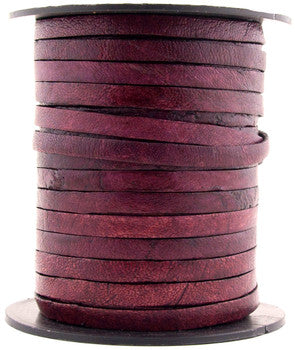 Red Wine Natural Dye Flat Leather Cord 5mm x 1mm