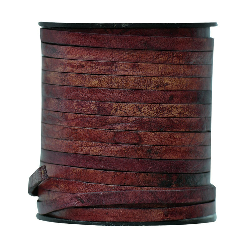 Red Wine Natural Flat Leather Cord 5mm x 2mm