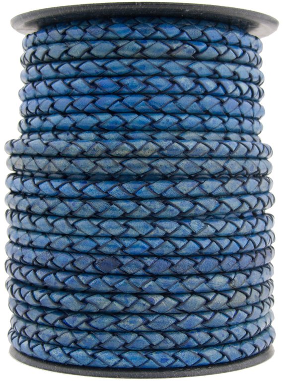 Royal Blue Natural Dye Round Bolo Braided Leather Cord 5mm