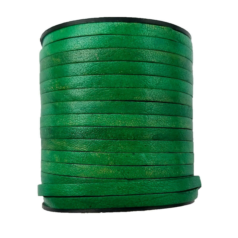 Sea Green Natural Flat Leather Cord 5mm x 2mm
