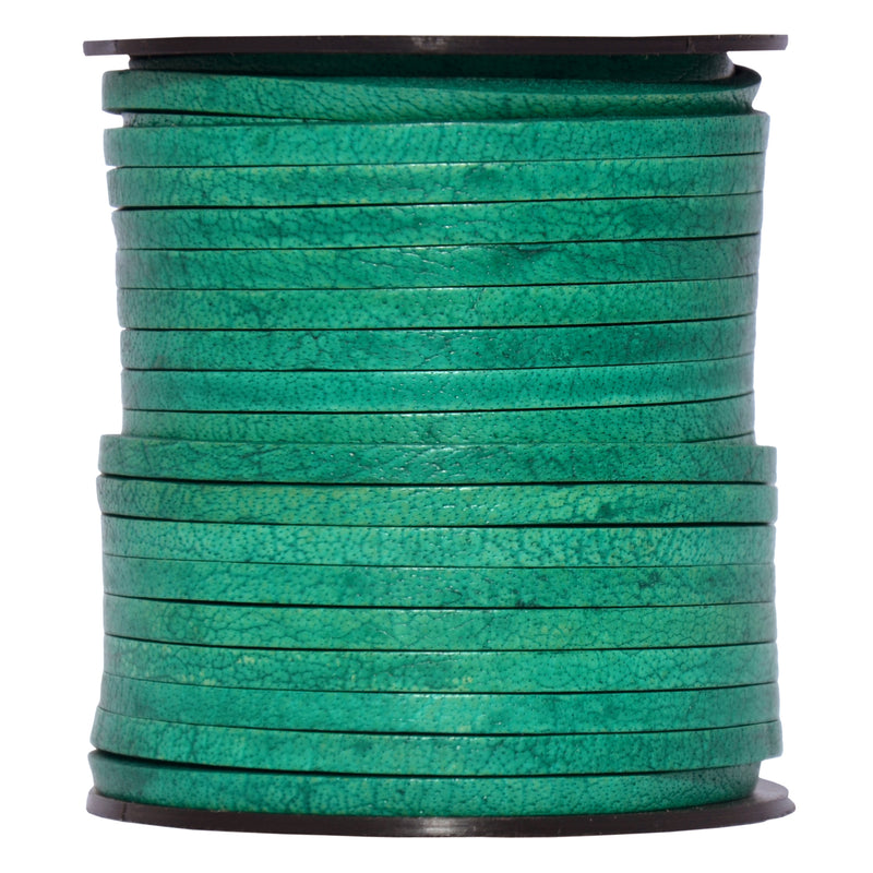 Sea Green Natural Flat Leather Cord 3mm x 2mm