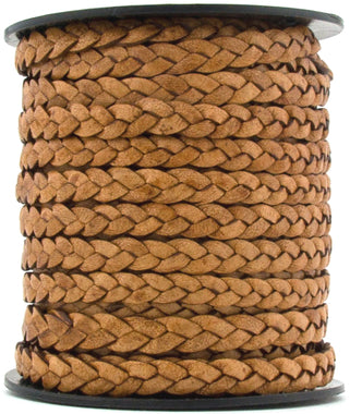 Tan Natural Flat Braided Leather Cord 5mm