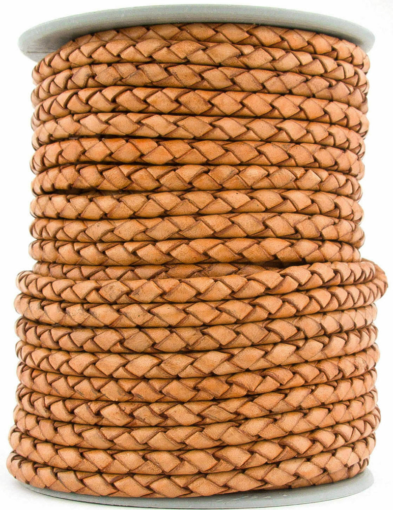 Tan Natural Dye Round Bolo Braided Leather Cord 3mm