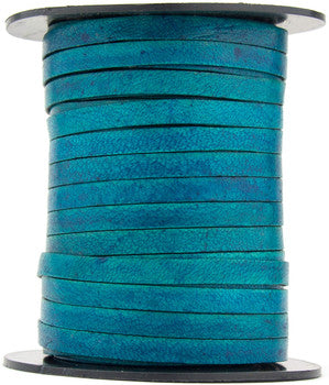 Turquoise Natural Dye Flat Leather Cord 5mm x 1mm