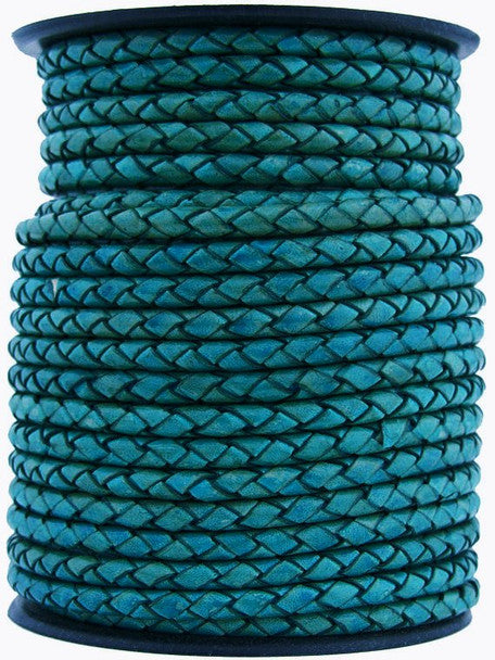 Turquoise Natural Dye Round Bolo Braided Leather Cord 3mm