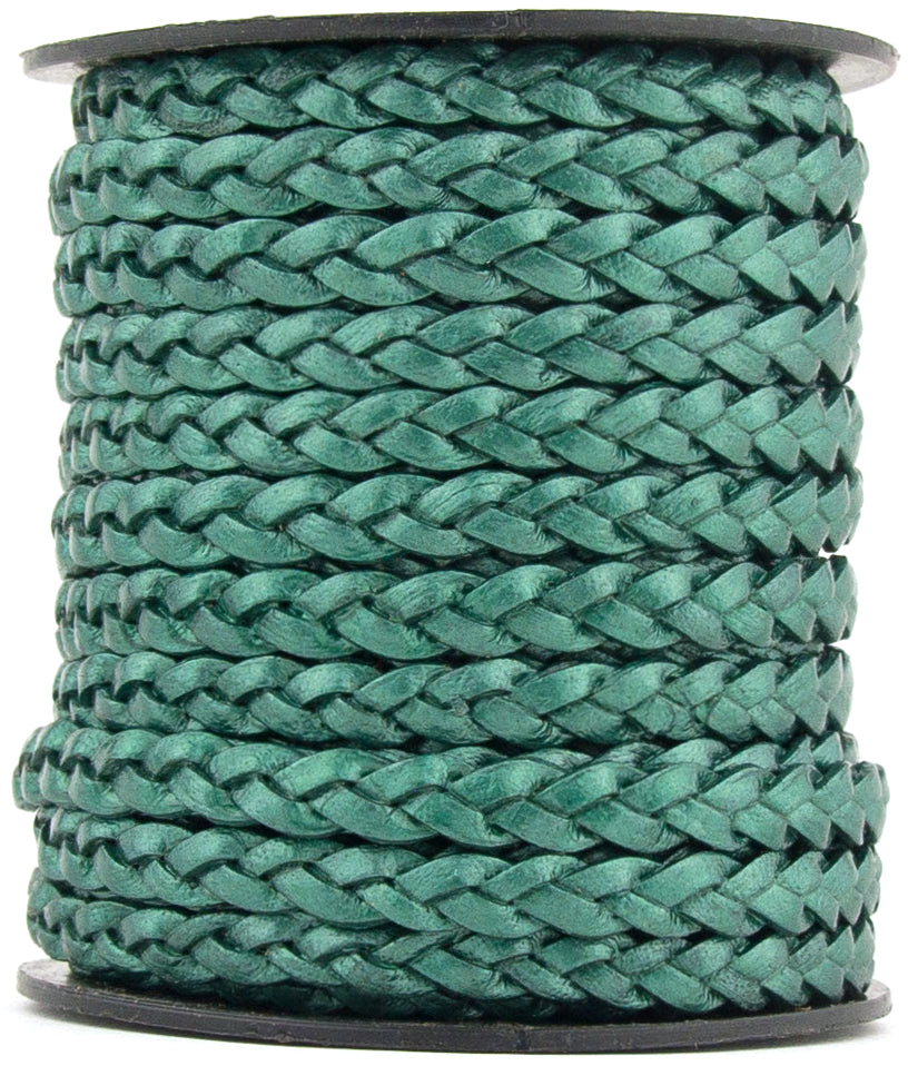 Turquoise Metallic Green Flat Braided Leather Cord 5mm