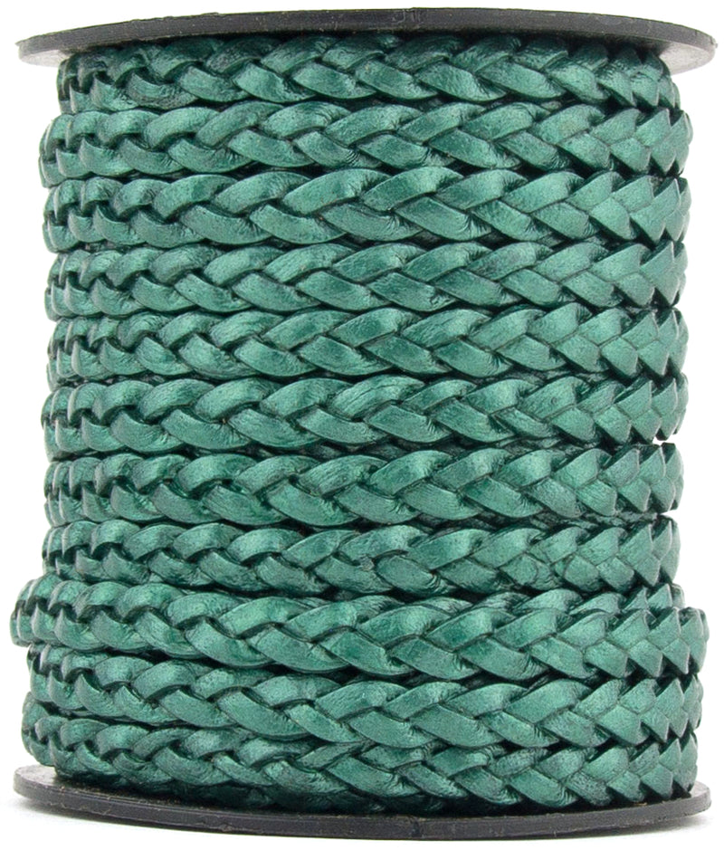 Turquoise Metallic Green Flat Braided Leather Cord 5mm