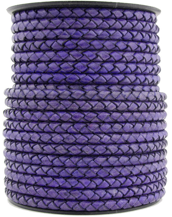 Violet Natural Dye Round Bolo Braided Leather Cord 5mm